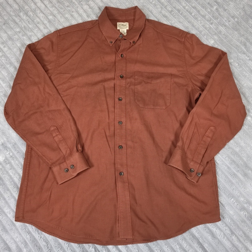 L L Bean Flannel Shirt Rust/Orange Check Fall L‎ EUC Mint Condition